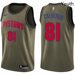 Youth Nike Detroit Pistons 81 Jose Calderon Swingman Green Salute to Service NBA Jersey 