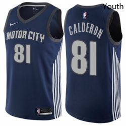 Youth Nike Detroit Pistons 81 Jose Calderon Swingman Navy Blue NBA Jersey City Edition 