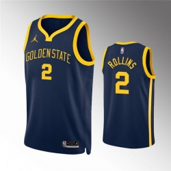 Men Golden State Warriors 2 Ryan Rollins Navy Statement Edition Stitched Jersey