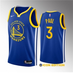 Men Golden State Warriors 3 Chris Paul Blue Icon Edition Stitched Basketball Jersey