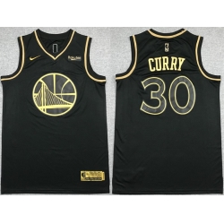 Men Golden State Warriors 30 Stephen Curry Black Gold Stitched Jersey