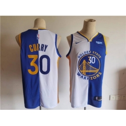 Men Golden State Warriors 30 Stephen Curry Blue White Split Stitched Basletball Jersey