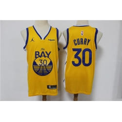 Men Nike Golden State Warriors Stephen Curry 30 Yellow NBA Swingman 2021 Jordan Brand Jersey