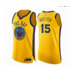 Mens Golden State Warriors 15 Willie Cauley Stein Authentic Gold Basketball Jersey City Edition 