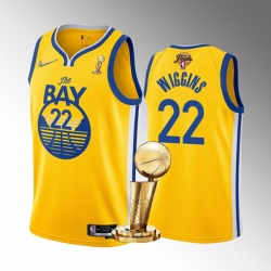 Men's Golden State Warriors #22 Andrew Wiggins 2022 Yellow NBA Finals Champions Stitched Jersey