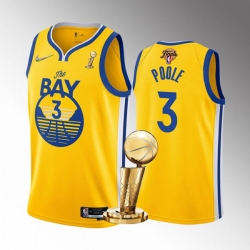 Men's Golden State Warriors #3 Jordan Poole 2022 Yellow NBA Finals Champions Stitched Jersey