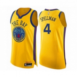 Mens Golden State Warriors 4 Omari Spellman Authentic Gold Basketball Jersey City Edition 