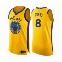 Mens Golden State Warriors 8 Alec Burks Authentic Gold Basketball Jersey City Edition 