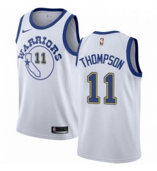 Mens Nike Golden State Warriors 11 Klay Thompson Authentic White Hardwood Classics NBA Jersey