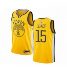 Mens Nike Golden State Warriors 15 Damian Jones Yellow Swingman Jersey Earned Edition