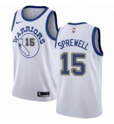 Mens Nike Golden State Warriors 15 Latrell Sprewell Authentic White Hardwood Classics NBA Jersey