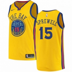 Mens Nike Golden State Warriors 15 Latrell Sprewell Swingman Gold NBA Jersey City Edition
