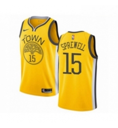 Mens Nike Golden State Warriors 15 Latrell Sprewell Yellow Swingman Jersey Earned Edition