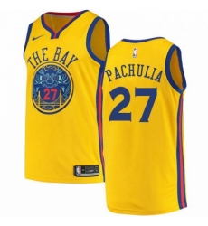 Mens Nike Golden State Warriors 27 Zaza Pachulia Authentic Gold NBA Jersey City Edition