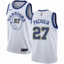 Mens Nike Golden State Warriors 27 Zaza Pachulia Authentic White Hardwood Classics NBA Jersey