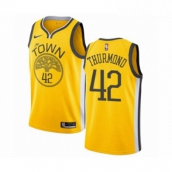 Mens Nike Golden State Warriors 42 Nate Thurmond Yellow Swingman Jersey Earned Edition 