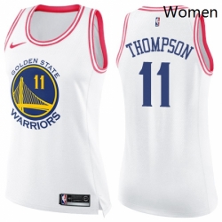 Womens Nike Golden State Warriors 11 Klay Thompson Swingman WhitePink Fashion NBA Jersey