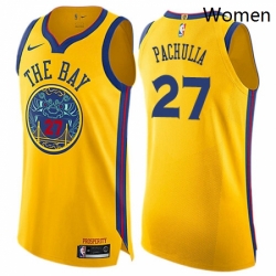 Womens Nike Golden State Warriors 27 Zaza Pachulia Swingman Gold NBA Jersey City Edition