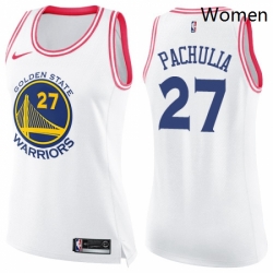 Womens Nike Golden State Warriors 27 Zaza Pachulia Swingman WhitePink Fashion NBA Jersey