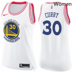 Womens Nike Golden State Warriors 30 Stephen Curry Swingman WhitePink Fashion NBA Jersey