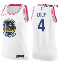 Womens Nike Golden State Warriors 4 Quinn Cook Swingman White Pink Fashion NBA Jersey 