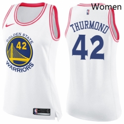 Womens Nike Golden State Warriors 42 Nate Thurmond Swingman WhitePink Fashion NBA Jersey 
