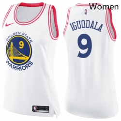 Womens Nike Golden State Warriors 9 Andre Iguodala Swingman WhitePink Fashion NBA Jersey
