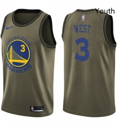 Youth Nike Golden State Warriors 3 David West Swingman Green Salute to Service NBA Jersey