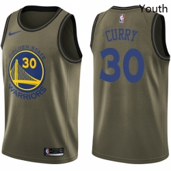 Youth Nike Golden State Warriors 30 Stephen Curry Swingman Green Salute to Service NBA Jersey