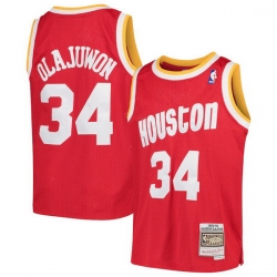 Men Houston Rockets Hakeem Olajuwon 34 Red Mitchell Ness NBA Jersey