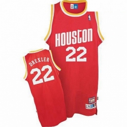 Mens Mitchell and Ness Houston Rockets 22 Clyde Drexler Authentic Red Throwback NBA Jersey