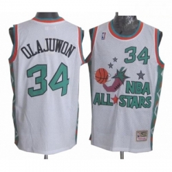 Mens Mitchell and Ness Houston Rockets 34 Hakeem Olajuwon Authentic White 1996 All Star Throwback NBA Jersey