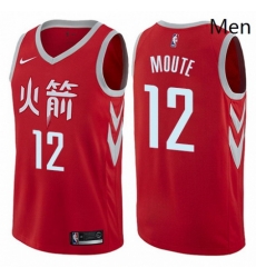 Mens Nike Houston Rockets 12 Luc Mbah a Moute Authentic Red NBA Jersey City Edition 