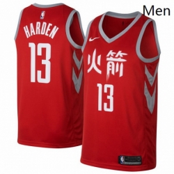 Mens Nike Houston Rockets 13 James Harden Authentic Red NBA Jersey City Edition