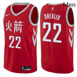 Mens Nike Houston Rockets 22 Clyde Drexler Authentic Red NBA Jersey City Edition