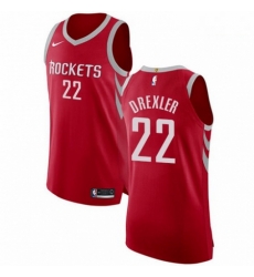 Mens Nike Houston Rockets 22 Clyde Drexler Authentic Red Road NBA Jersey Icon Edition