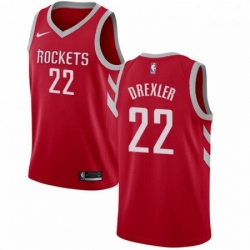 Mens Nike Houston Rockets 22 Clyde Drexler Swingman Red Road NBA Jersey Icon Edition