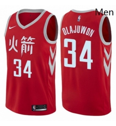 Mens Nike Houston Rockets 34 Hakeem Olajuwon Authentic Red NBA Jersey City Edition
