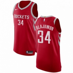 Mens Nike Houston Rockets 34 Hakeem Olajuwon Authentic Red Road NBA Jersey Icon Edition