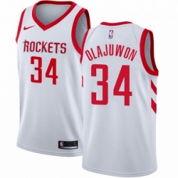 Mens Nike Houston Rockets 34 Hakeem Olajuwon Authentic White Home NBA Jersey Association Edition
