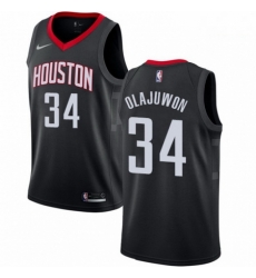 Mens Nike Houston Rockets 34 Hakeem Olajuwon Swingman Black Alternate NBA Jersey Statement Edition