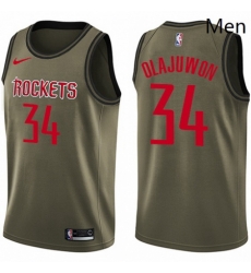 Mens Nike Houston Rockets 34 Hakeem Olajuwon Swingman Green Salute to Service NBA Jersey