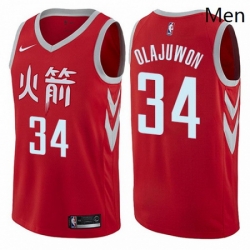 Mens Nike Houston Rockets 34 Hakeem Olajuwon Swingman Red NBA Jersey City Edition