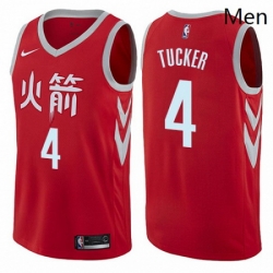 Mens Nike Houston Rockets 4 PJ Tucker Authentic Red NBA Jersey City Edition 
