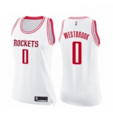 Womens Houston Rockets 0 Russell Westbrook Swingman White Pink Fashion Basketball Jersey 