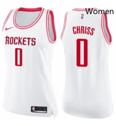 Womens Nike Houston Rockets 0 Marquese Chriss Swingman White Pink Fashion NBA Jersey 