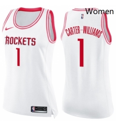 Womens Nike Houston Rockets 1 Michael Carter Williams Swingman White Pink Fashion NBA Jersey 
