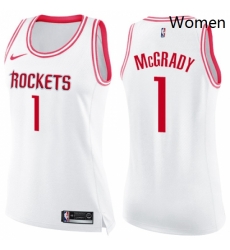 Womens Nike Houston Rockets 1 Tracy McGrady Swingman WhitePink Fashion NBA Jersey