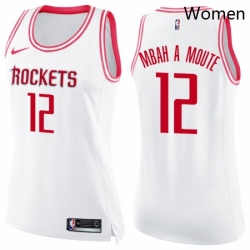 Womens Nike Houston Rockets 12 Luc Mbah a Moute Swingman WhitePink Fashion NBA Jersey 