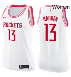 Womens Nike Houston Rockets 13 James Harden Swingman WhitePink Fashion NBA Jersey